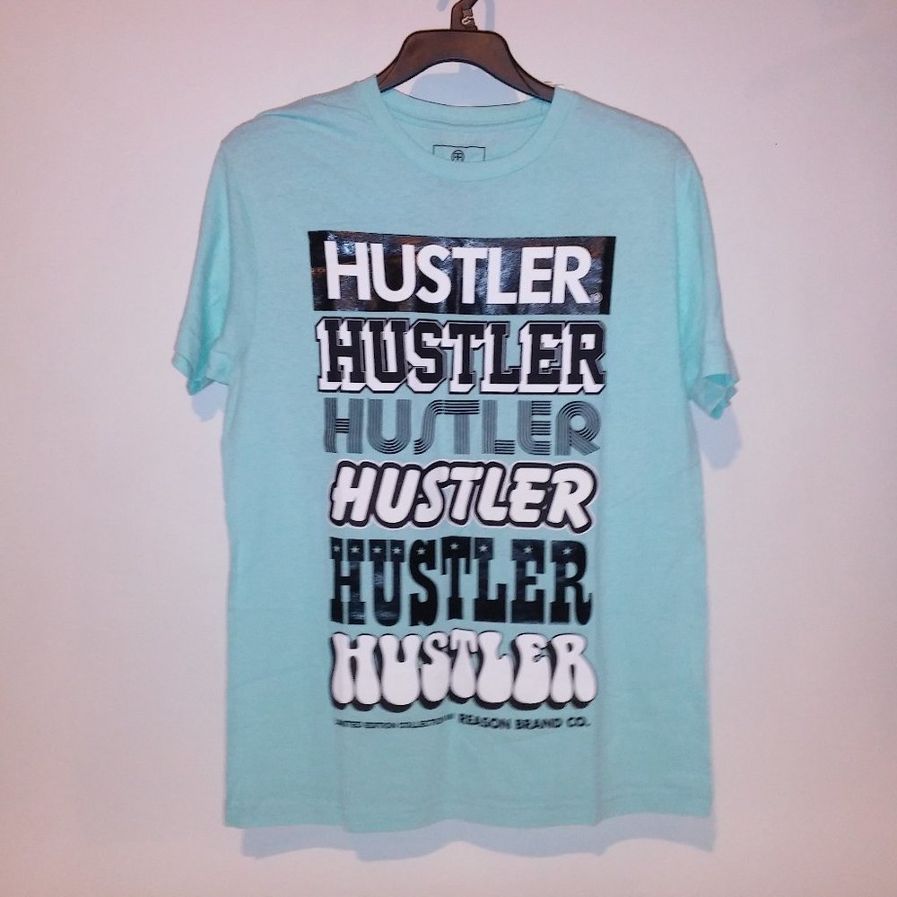 Reason‎ Brand Mens T Shirt Hustler Light Blue White Black Short Sleeve Crew Neck